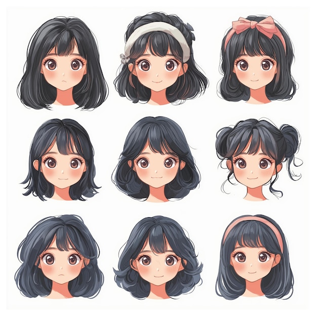 Portraits Black Hair Colors Anime Girl Vector