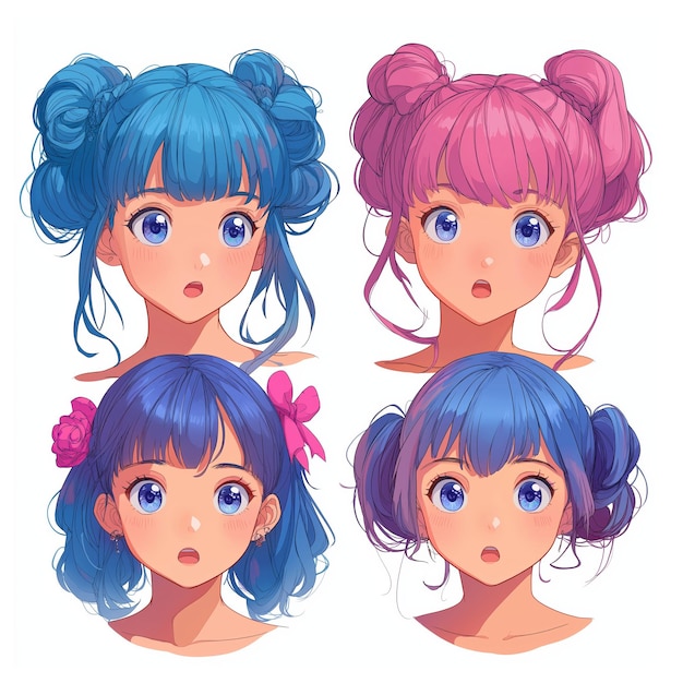 Portraits Cute Girl Hairstyle Anime Cartoon Girl Face Vector