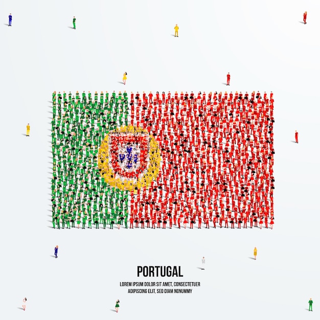 Portugal Flag. A large group of people form to create the shape of the Portuguese flag. Vector Illus