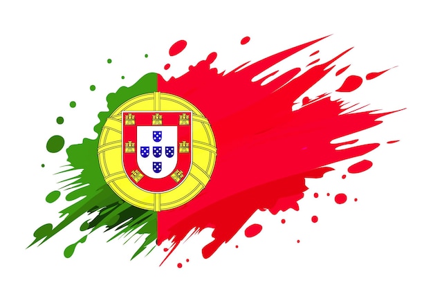 Vector portugal flag painted with grunge brush stroke watercolor flag