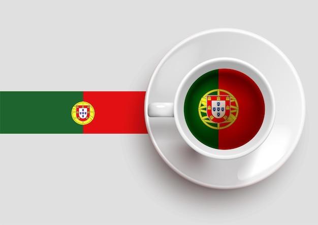 Portugal flag with a tasty coffee cup on top view