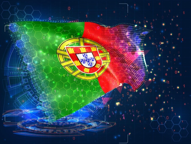 Portugal vector flag virtual abstract 3D object from triangular polygons on a blue background