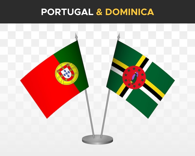 Portugal vs dominica desk flags mockup isolated 3d vector illustration table flags