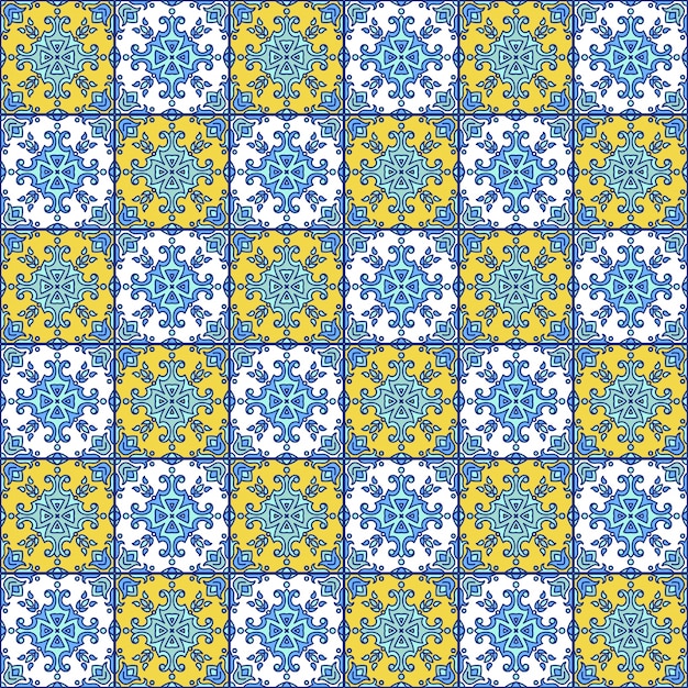 Portuguese azulejo tiles. Blue and white gorgeous seamless patte