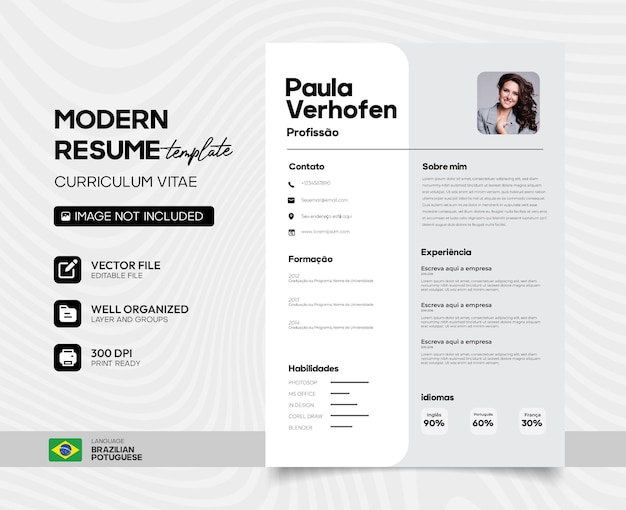 Portuguese elegant resume design template