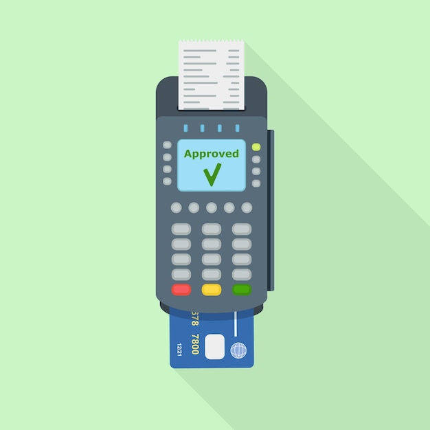 Pos terminal with receipt isolated on green