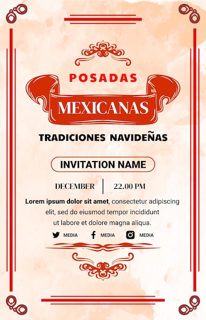 Posadas mexicanas festival invitation brochure template with modern combination of vintage shapes