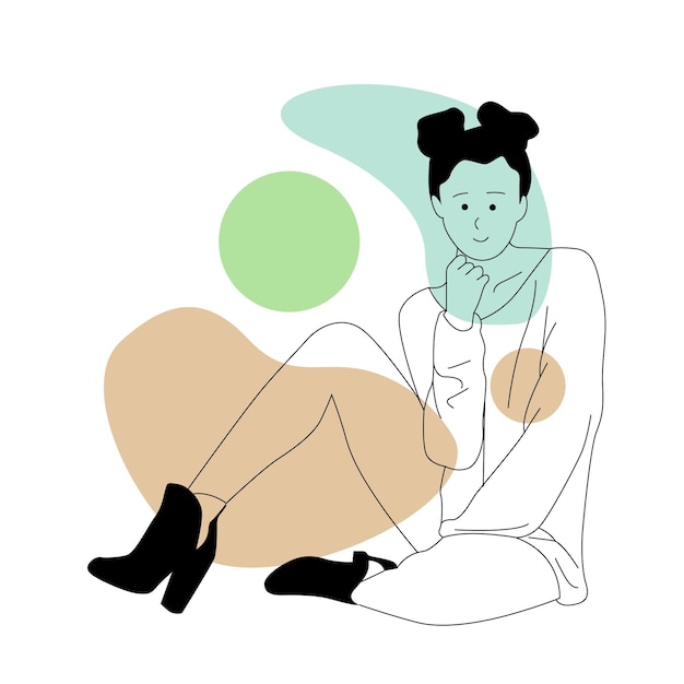 pose of woman  in elegant line art style with pastel geometric background