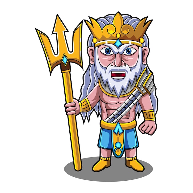 Poseidon chibi mascot logo with trident weapon