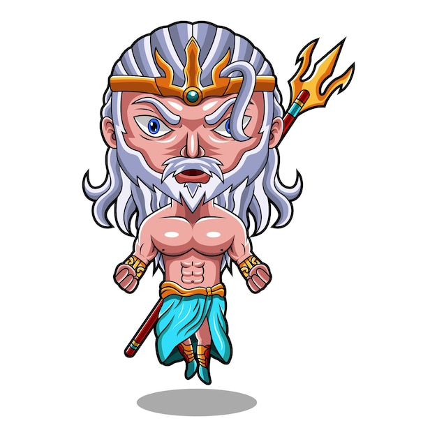 Poseidon chibi mascot logo with trident weapon