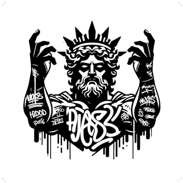 poseidon deity mythology silhouette deity in graffiti tag hip hop street art typography illustration