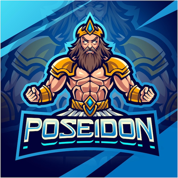 Poseidon esport mascot logo design