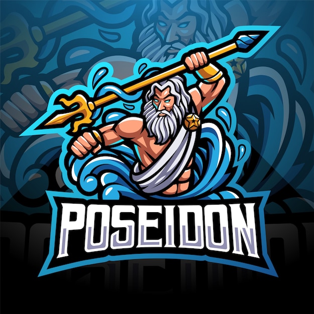 Vector poseidon esport mascot logo  with trident weapon