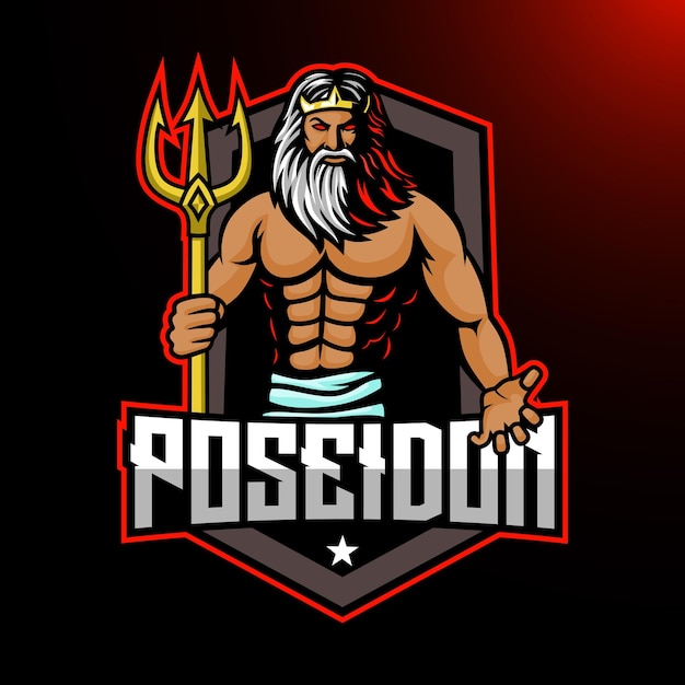 Poseidon mascot gaming logo design