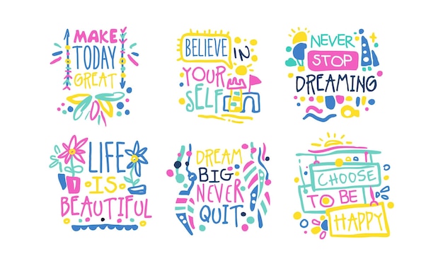 Positive Inspirational and Motivational Quotes Vector Set