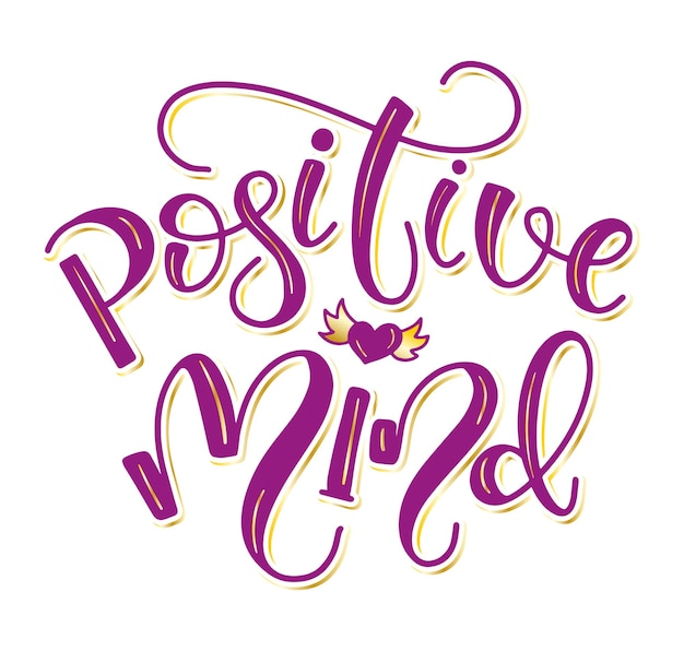 Positive mind pink lettering isolated on white background