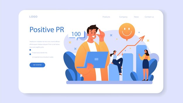 Positive public relations web banner or landing page. Successful brand advertising, building relationships with customer. Maintenance of the brand reputation. Flat vector illustration