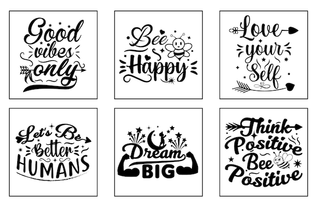 Positive quotes design hand lettering Positive SVG design bundle