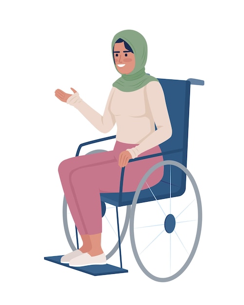 Positive woman in wheelchair semi flat color vector character