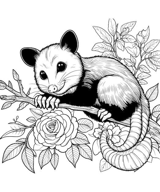 Possum coloring page vector carton illustration