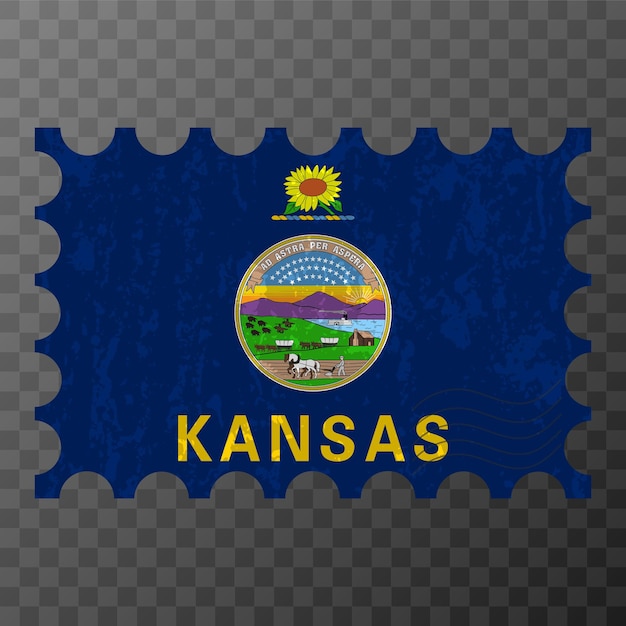 Postage stamp with Kansas state grunge flag Vector illustration