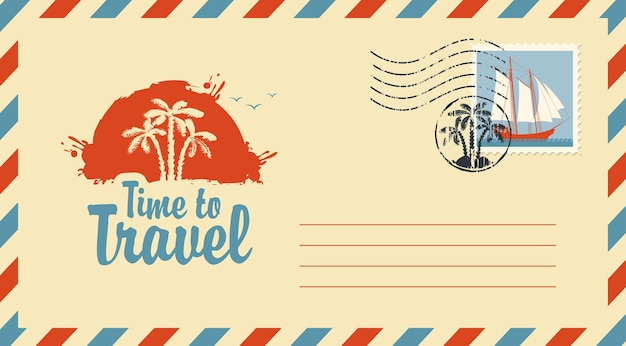 Vector postal envelope with travel logo