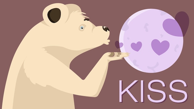 postcard cute bear cub sends you an air kiss