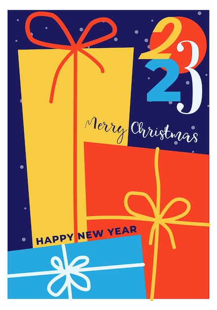 postcard Merry Christmas and Happy New Year 2023