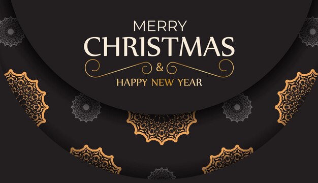 Vector postcard merry christmas and happy new year in black color with winter pattern