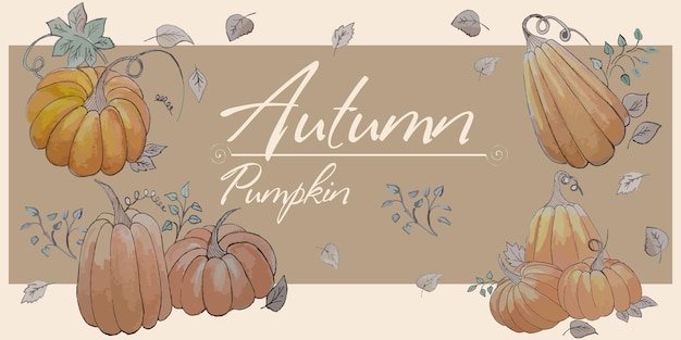 Postcard pumpkin harvest autumn leaves vector similar1