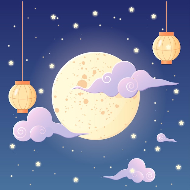 Postcard silhouette rabbit in the moon mid autumn festival