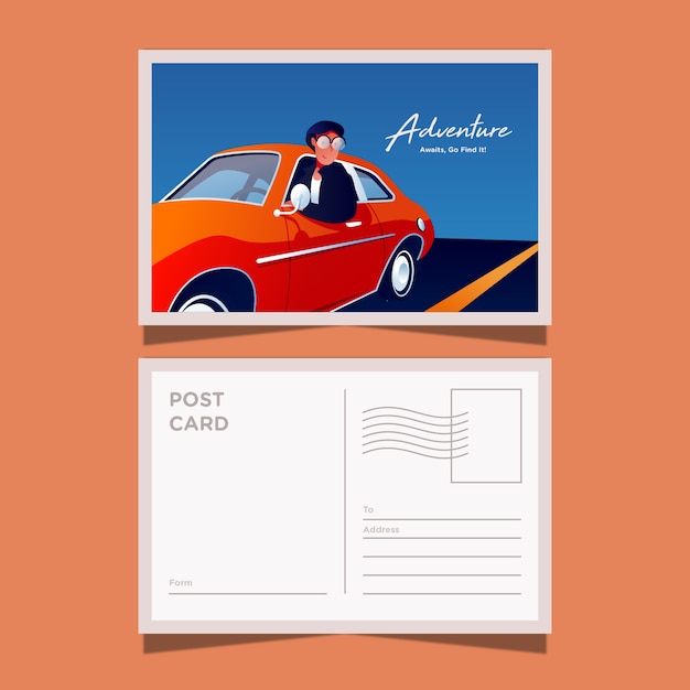 Postcard Template of Adventure With Classic Car