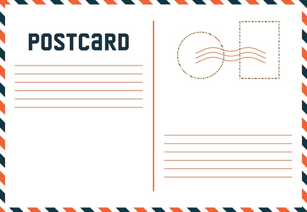 Vector postcard template white paper texture retro airmail envelope with stamp vector illustration