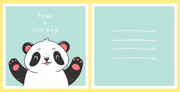 postcard template with a cute panda and the inscription have a nice day concept of card for children