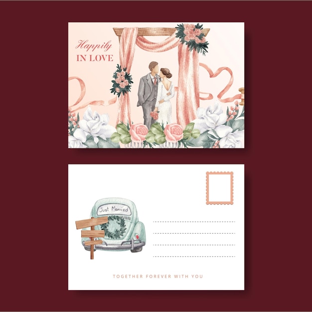 Postcard template with gorgeous green wedding conceptwatercolor style