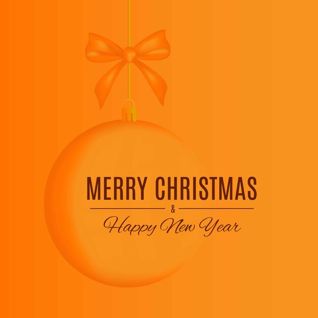 Postcard with Christmas ball and bow in orange colors