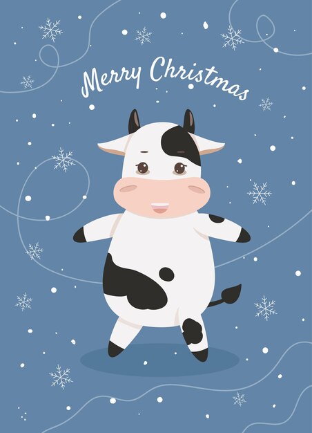 Vector postcard with a cow christmas card