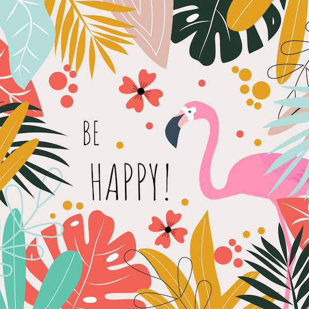 Vector a postcard with flamingos and the words 