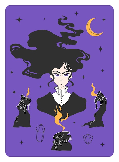 Postcard with an illustration of Witch Mystical design Elements of magic tarot cards