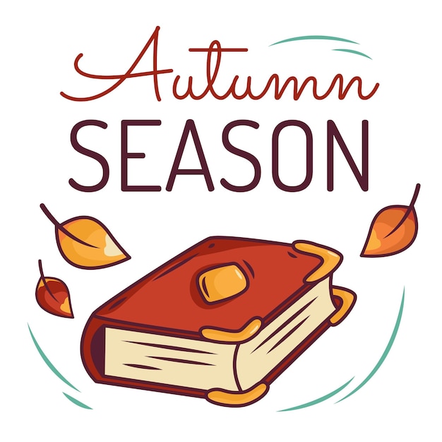 A postcard with an inscription surrounded by a book and autumn leaves is an autumn cozy mood