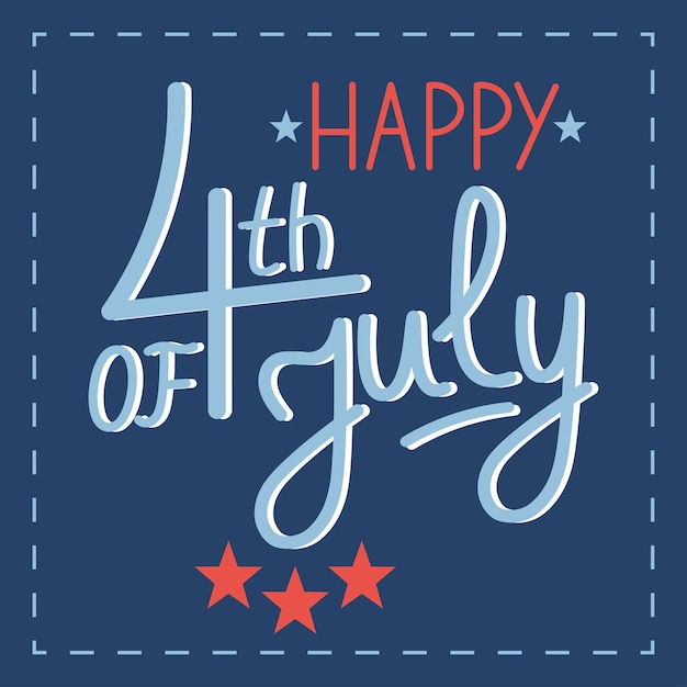 Postcard With Lettering Happy 4th Of July Vector Illustration In Flat Style