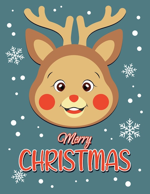 Postcard with Merry Christmas wish and cartoon deer