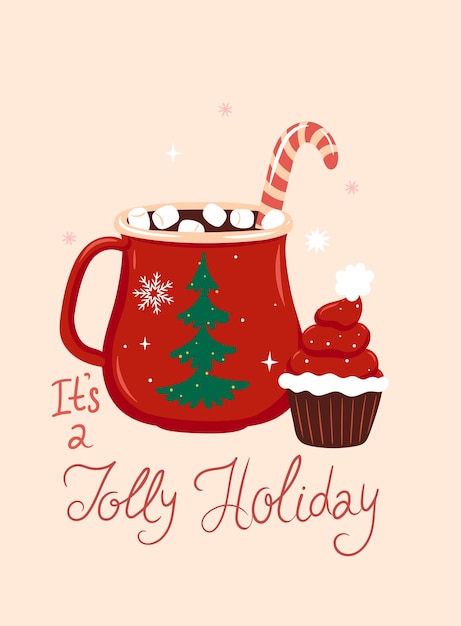 Postcard with winter holiday hot drink Vector graphics