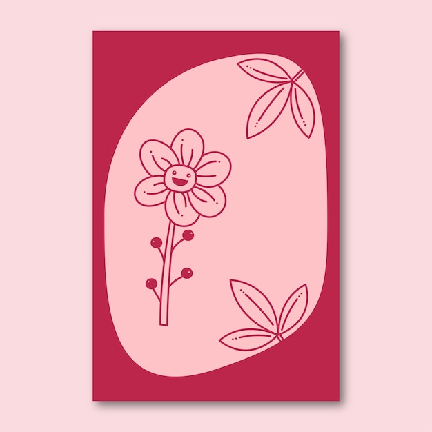 Postcard2 for February 14 with cute flower character Hand drawn doodle vector illustration