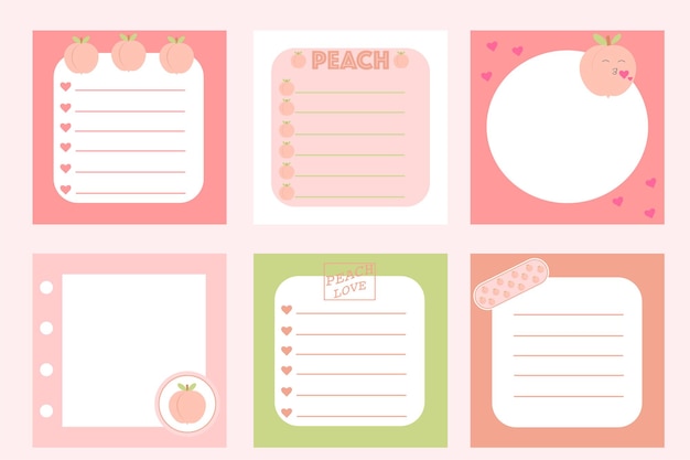 Postcards for notes with peaches pink Stickers for records Vector graphics