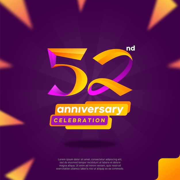 A poster for 52th anniversary celebration with a purple background.