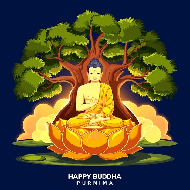 a poster for the authors author with trees and the words happy buddha