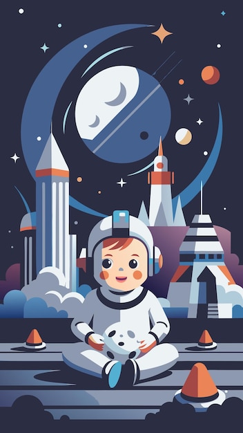 a poster for a baby with a rocket and space ship