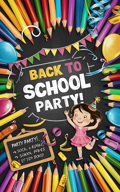 a poster for back to school with a girl on it that says back to school