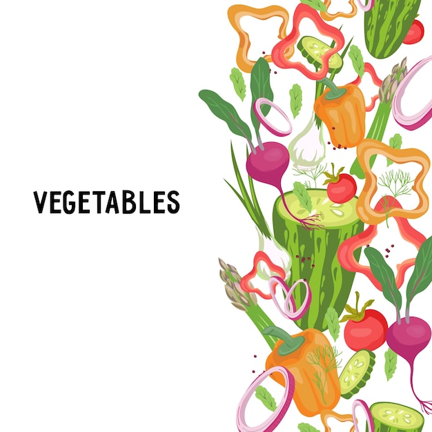 Poster or banner design with vegetables flat vector illustration isolated